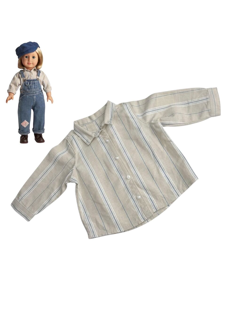 American Girl Kits Hobo Shirt Long Sleeve Striped Overalls Outfit Doll Accessory